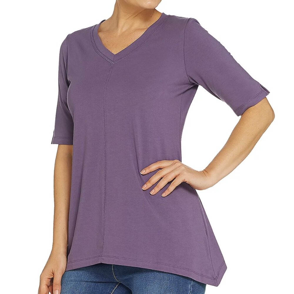 Denim & Co. Perfect Jersey V-neck Trapeze Hem Top - Picture 1 of 2